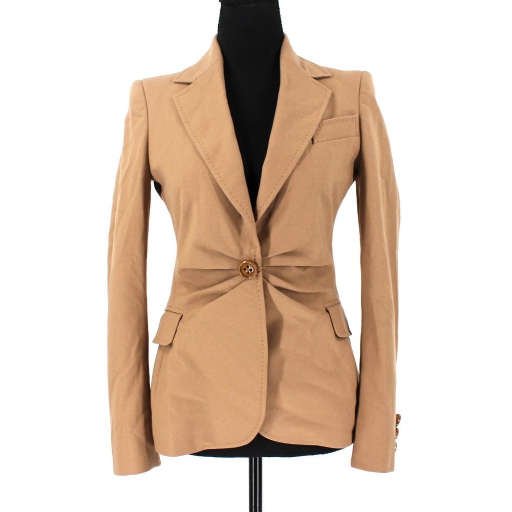 Moschino Cheap And Chic Virgin Wool Ruched Snap Blazer Suit Jacket Tan 40 US 6